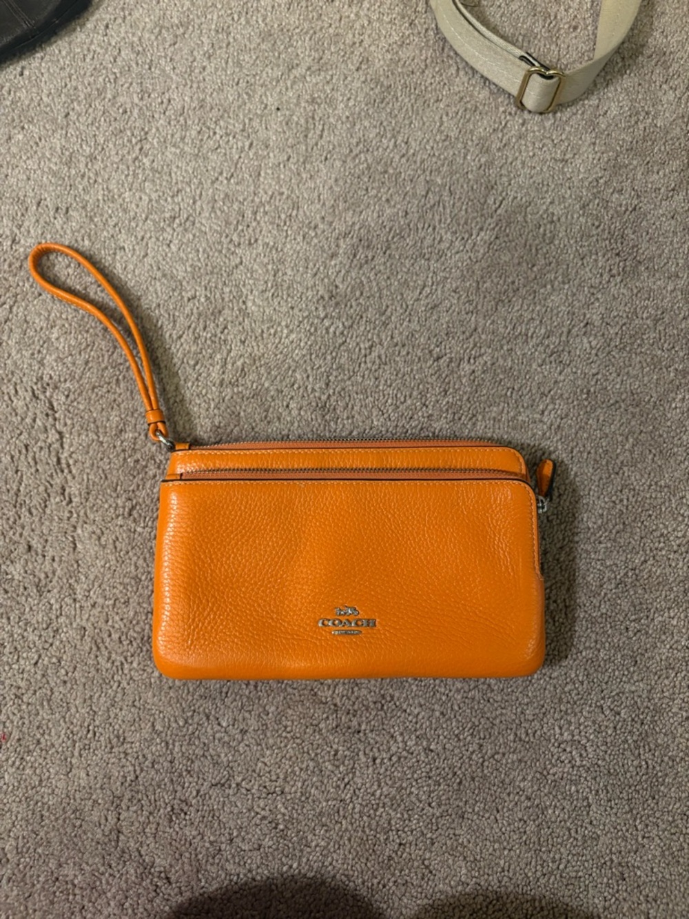 Coach Orange Pebbled Leather Wristlet with Zip